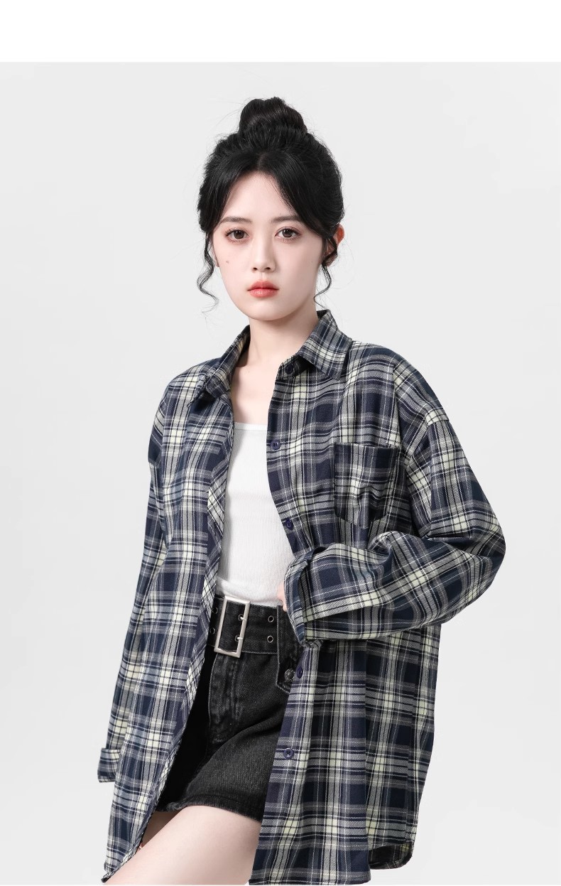 POLO collar plaid long-sleeved shirt for women 2024 spring and autumn new retro Hong Kong style casual thin shirt jacket top