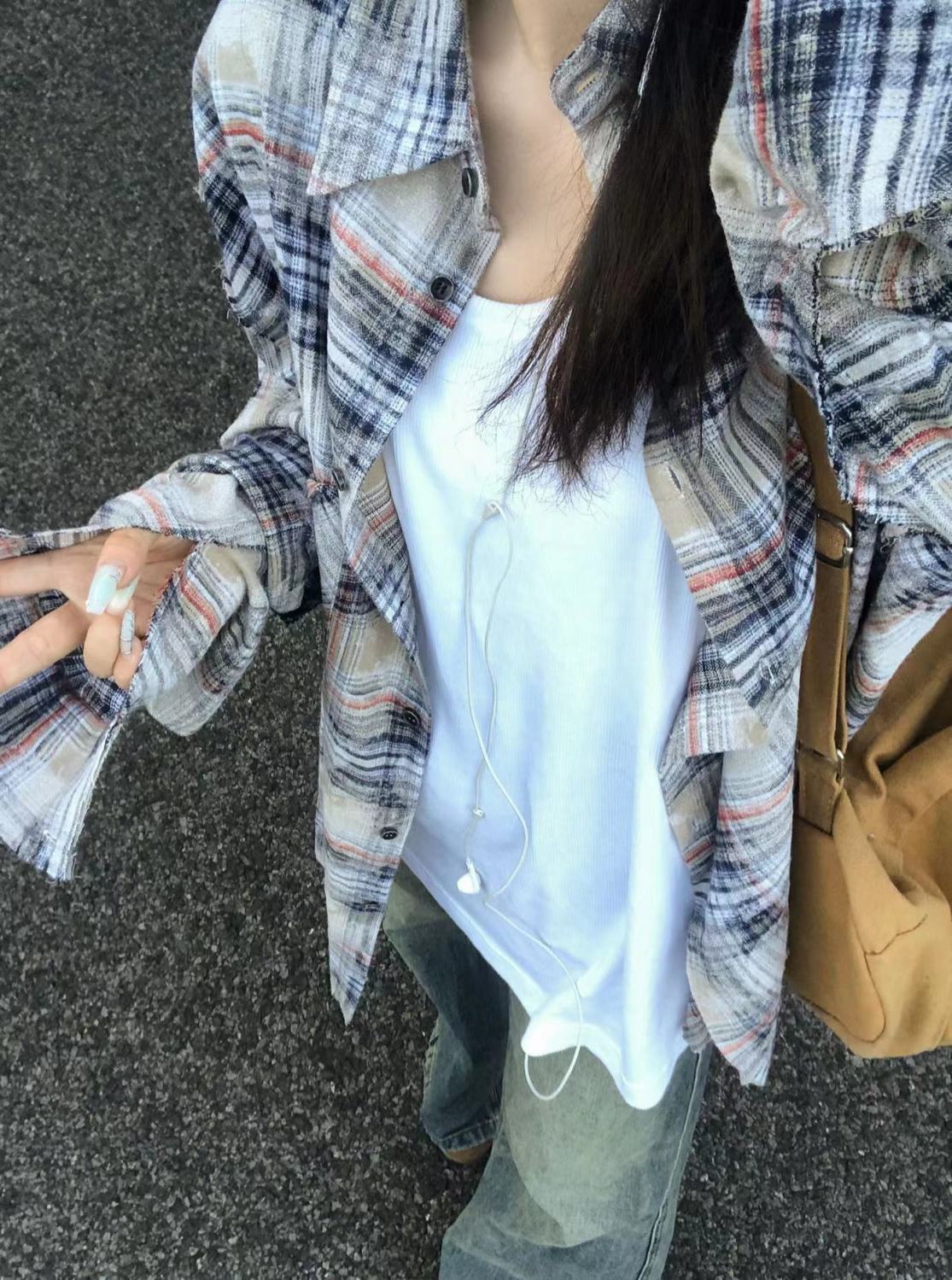 2024 Autumn and Winter American Retro Plaid Shirt Women's Loose Versatile Casual Cardigan Long Sleeve Lapel Shirt Jacket Trendy