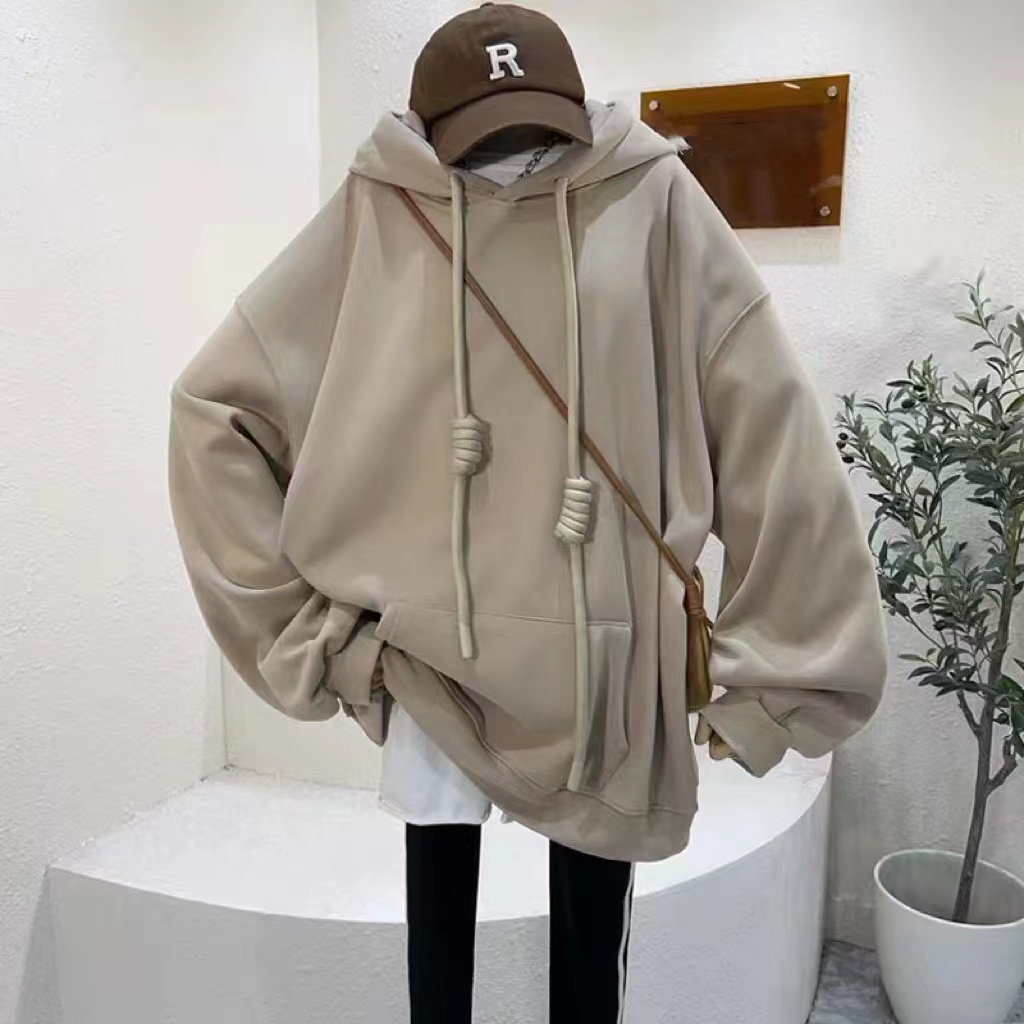 CVC Huamian Silver Fox Velvet Winter  New Korean Style Loose Drawstring Hooded Plus Velvet Long Sleeve Sweater Women's Lazy