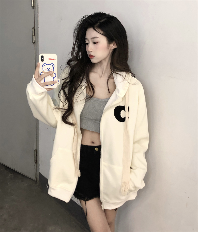 CVC Huamian  new autumn and winter design niche lazy style hooded sweatshirt women's trendy ins zipper jacket