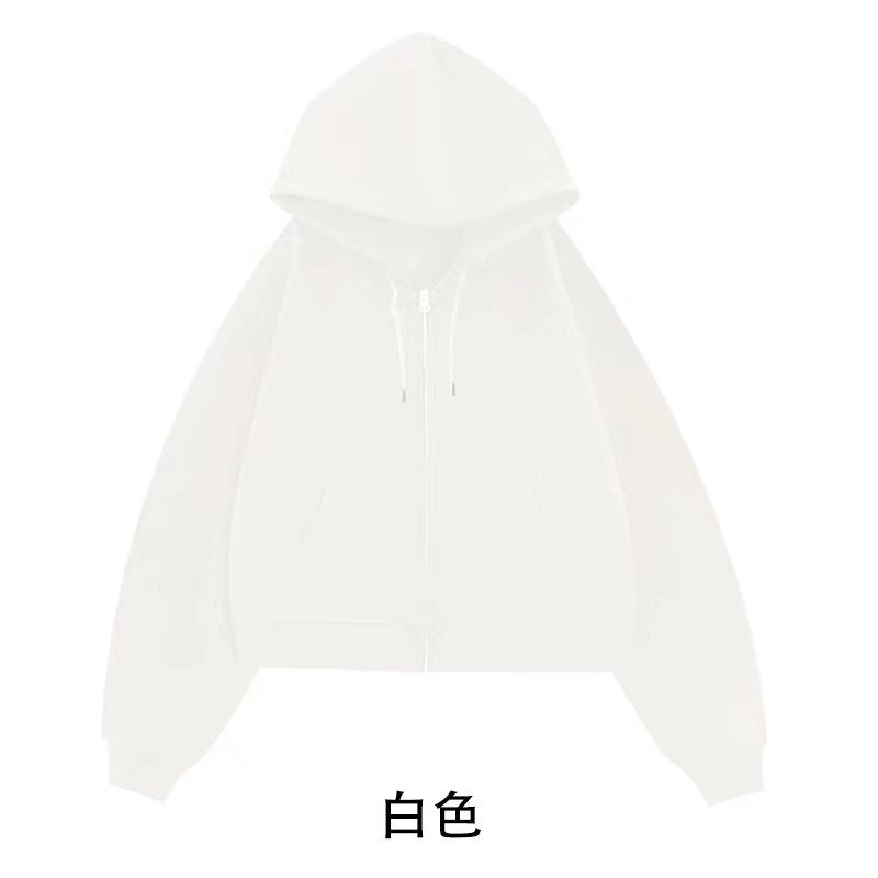 100% cotton surface Chinese cotton wool composite milk silk 320g short zipper thin sweatshirt women's blank version jacket