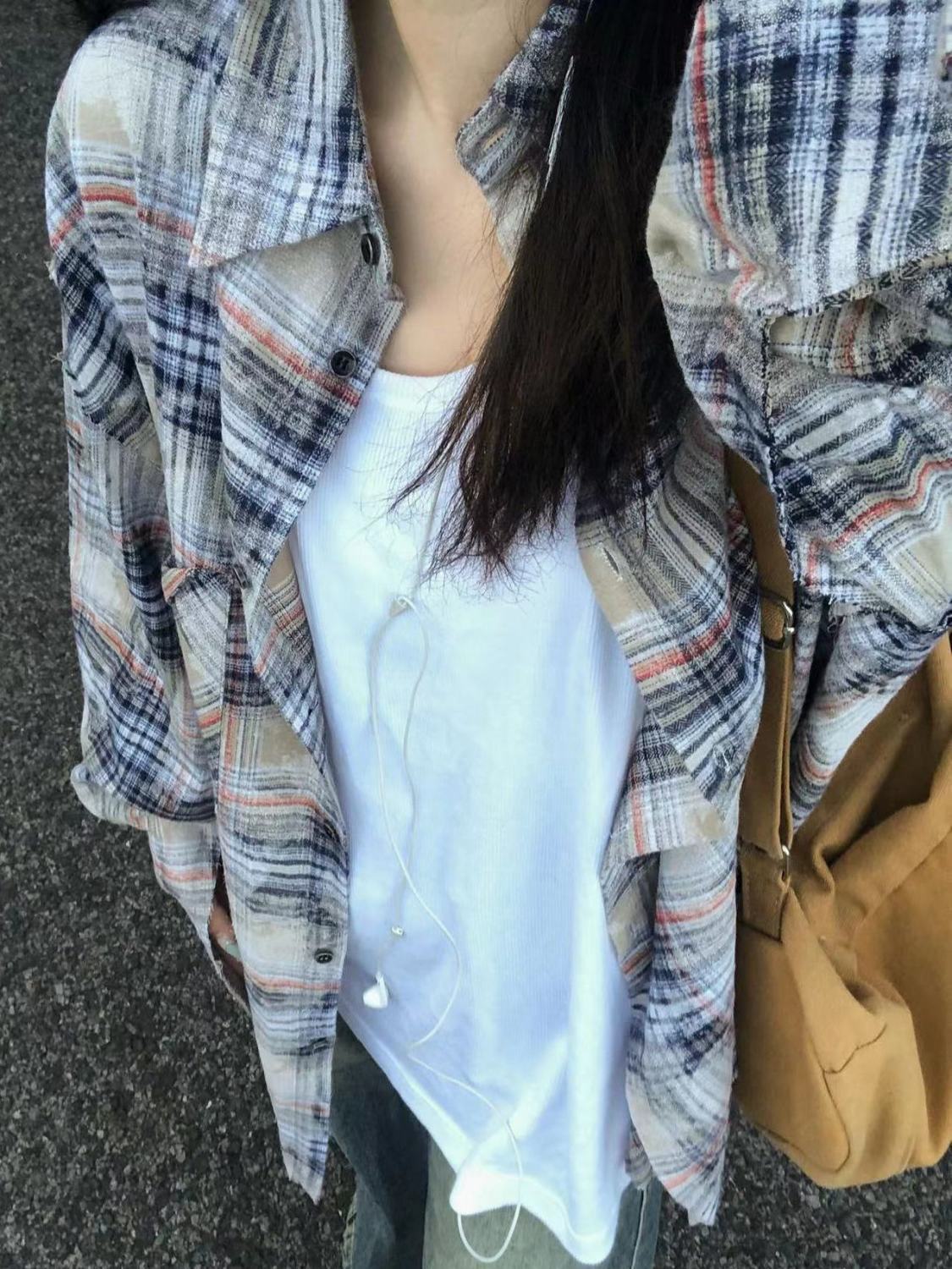 2024 Autumn and Winter American Retro Plaid Shirt Women's Loose Versatile Casual Cardigan Long Sleeve Lapel Shirt Jacket Trendy