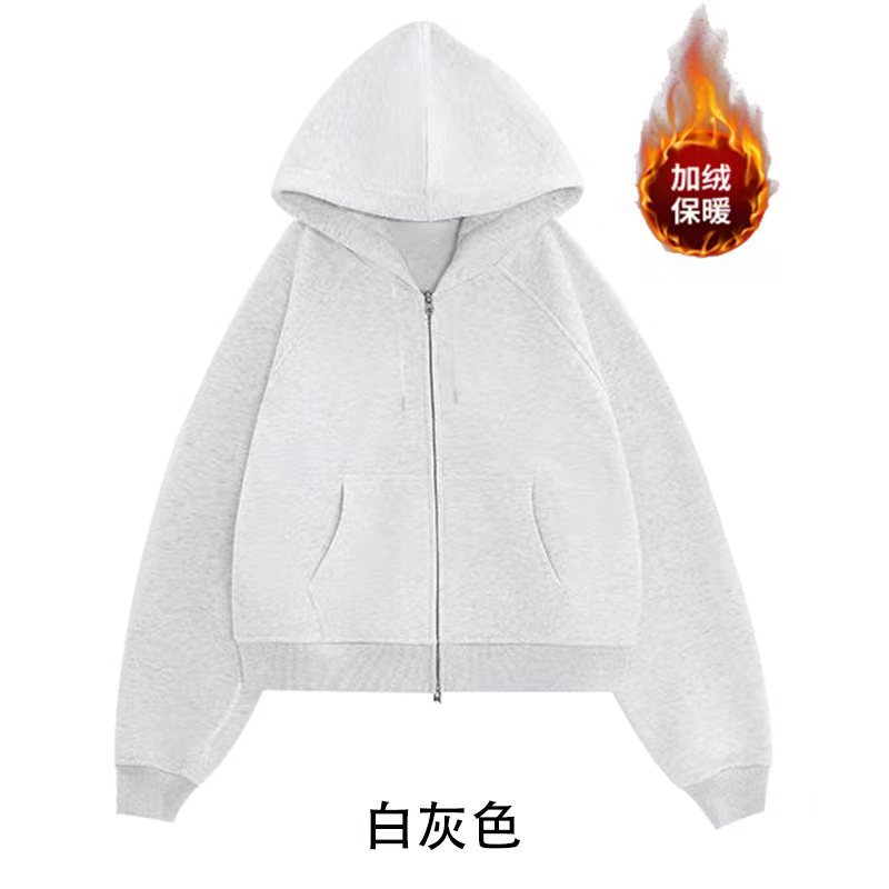 100% cotton surface Chinese cotton food wool composite silver fox velvet 420g short zipper plus velvet sweatshirt women's blank version jacket