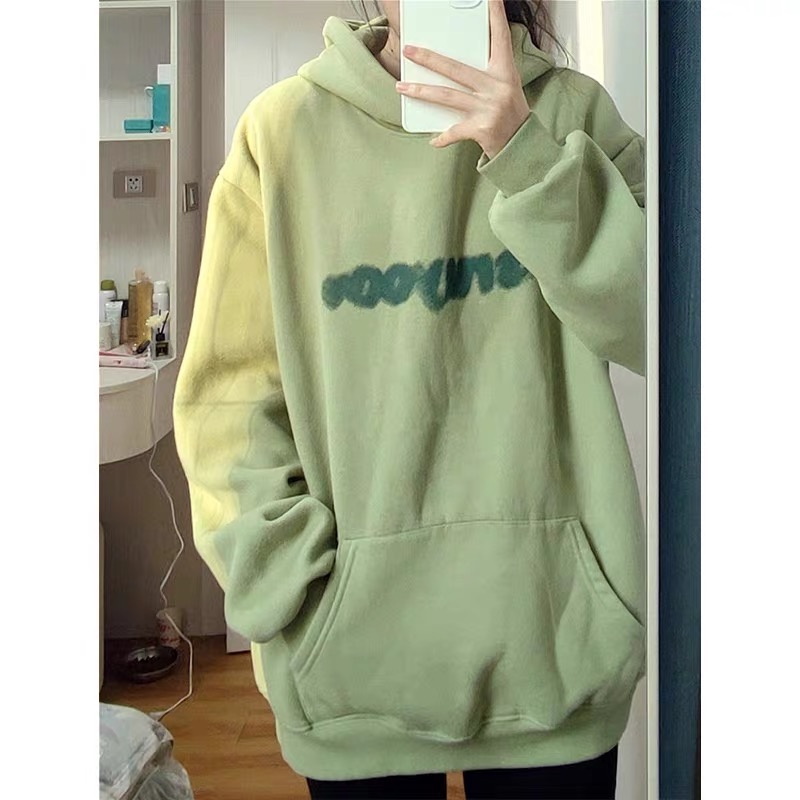 CVC Chinese cotton ball-free American green oversize sweatshirt for women  new autumn and winter loose ins trendy jacket