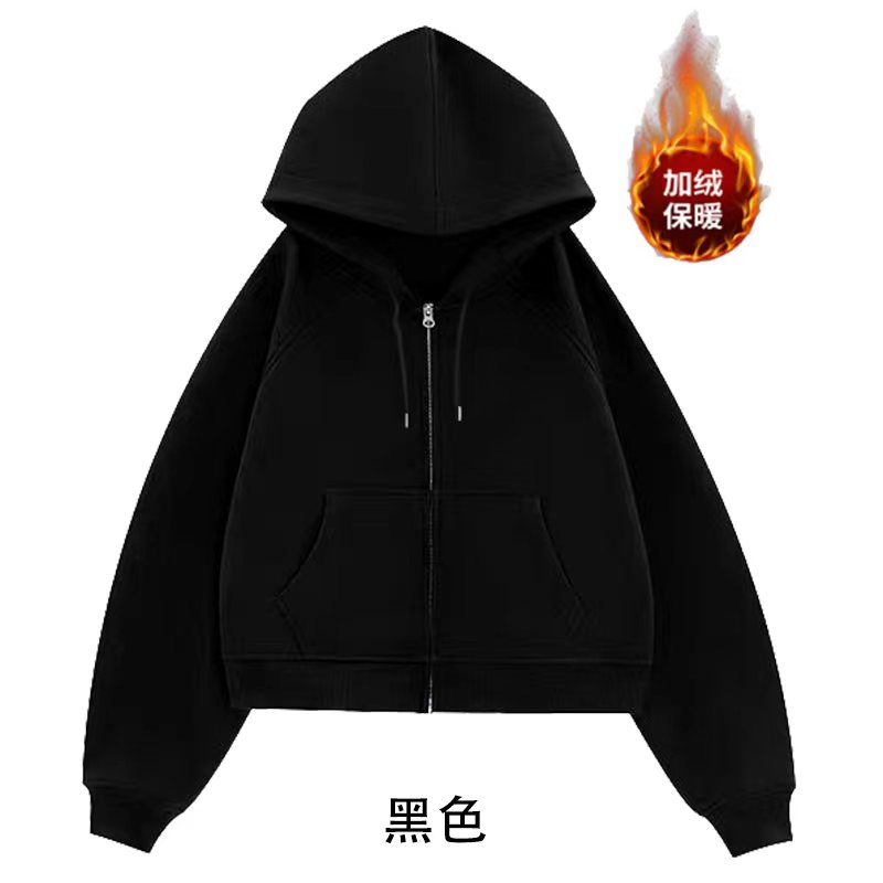 100% cotton surface Chinese cotton food wool composite silver fox velvet 420g short zipper plus velvet sweatshirt women's blank version jacket