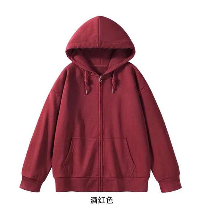 Double-sided ribbed German velvet self-heating 280g hooded zipper cardigan jacket for men and women sweatshirt with same color lining