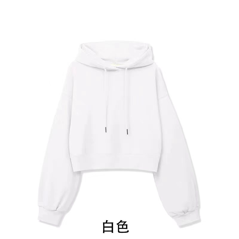 100% cotton surface Chinese cotton wool composite milk silk 320g light version short hooded thin sweatshirt for women blank version