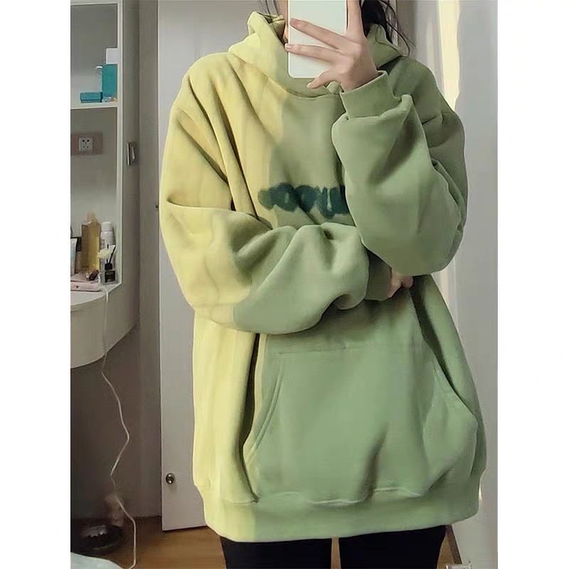 CVC Chinese cotton ball-free American green oversize sweatshirt for women  new autumn and winter loose ins trendy jacket