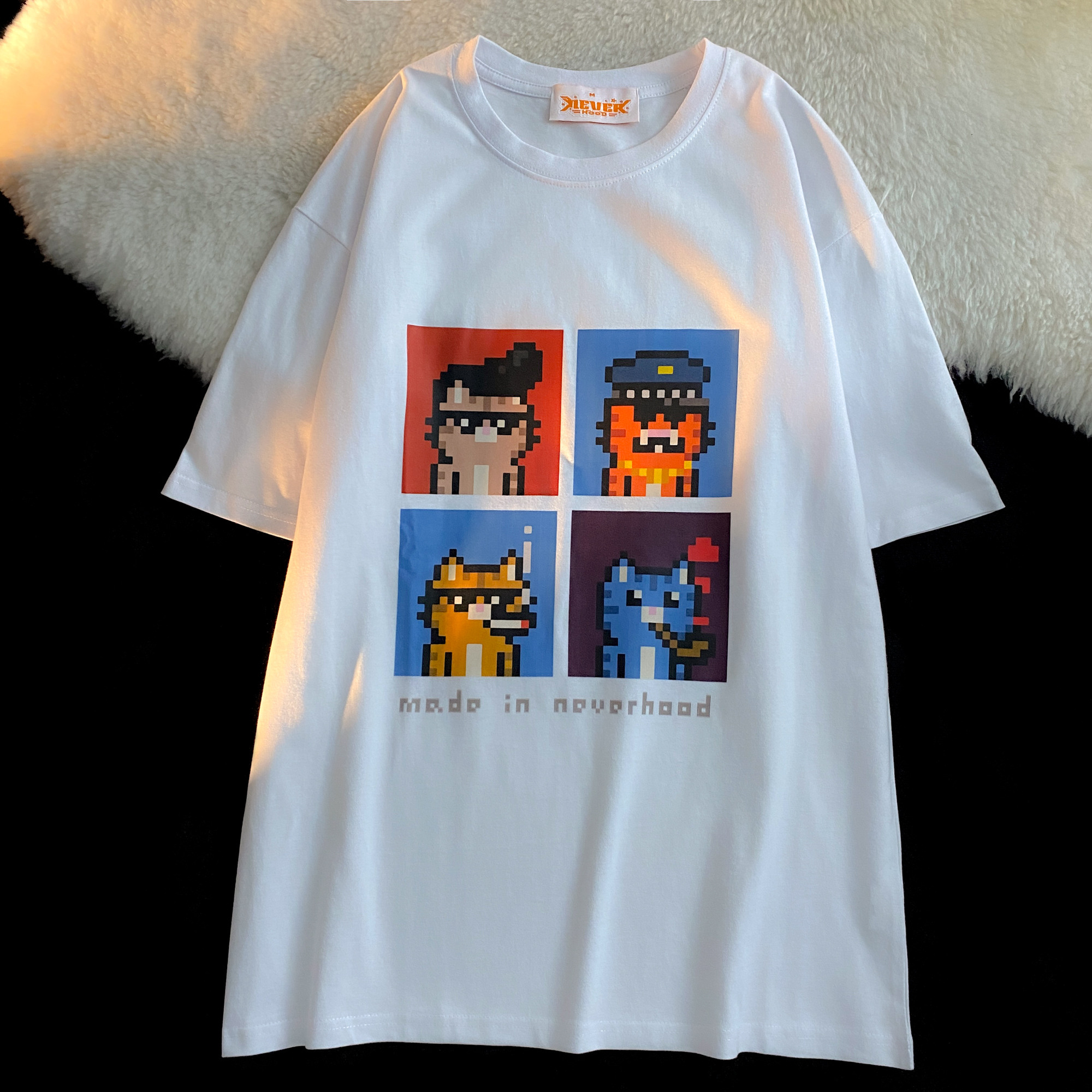 Funny cartoon pixel style printed short sleeve T-shirt women's street oversize half sleeve medium and long top