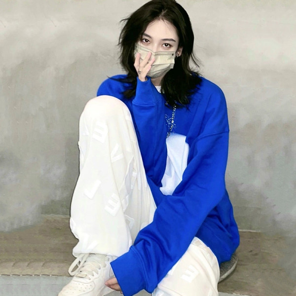 Klein blue sweater women's Korean version loose, thin and versatile