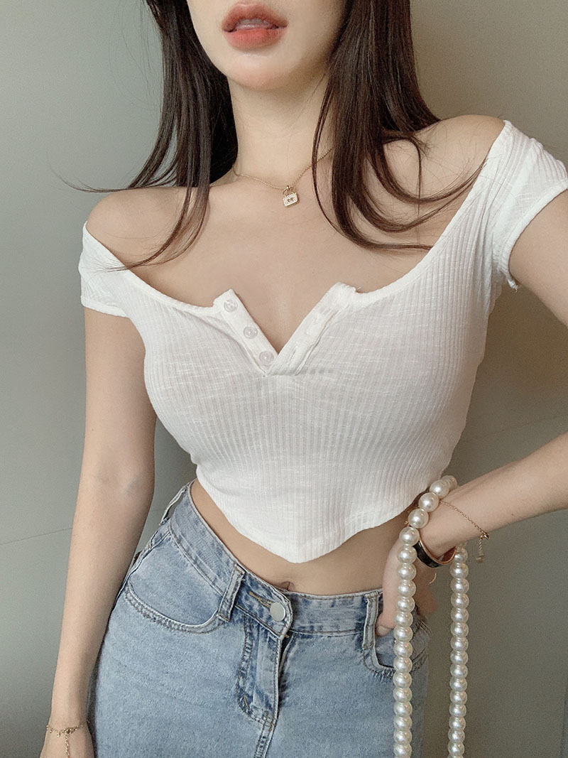白色短袖t恤女夏季韩版修身显瘦打底衫性感低胸辣妹短款露脐上衣 