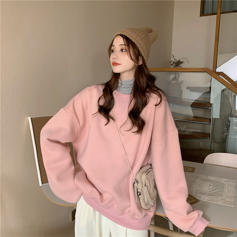 Thin round neck sweater women's 2021 early autumn Hong Kong style loose long-sleeved top ins