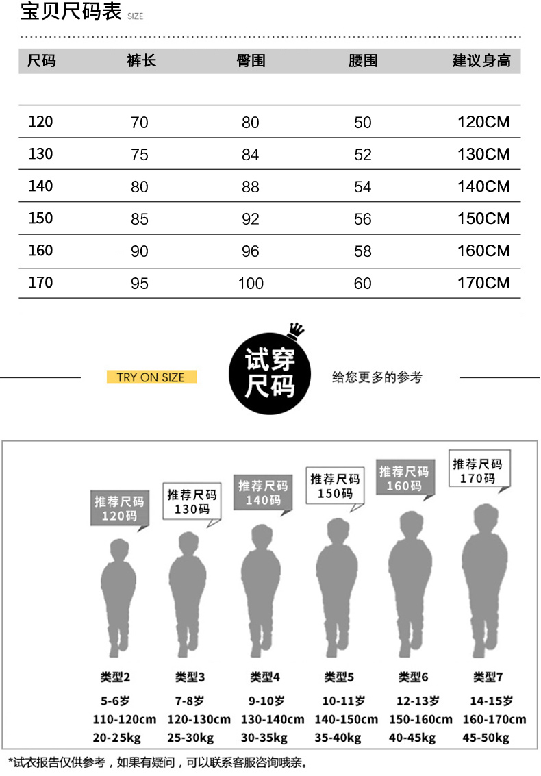 童裤尺码22一25对照表图片