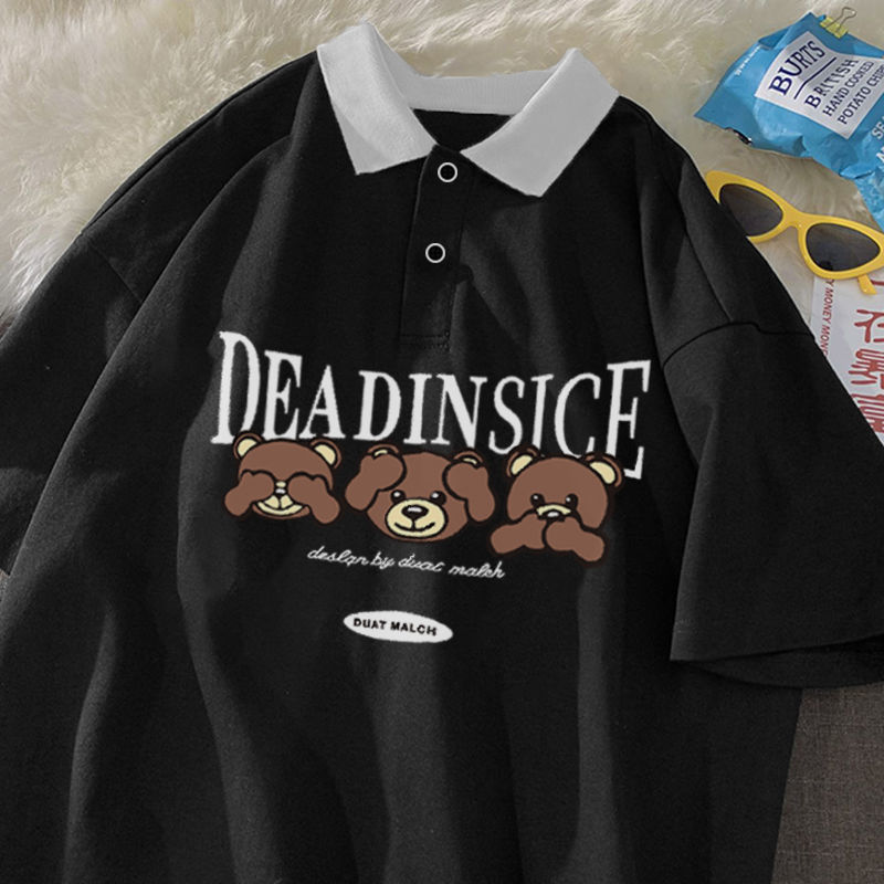 Little bear Polo Shirt Short Sleeve T-Shirt Unisex Summer College style versatile clothes