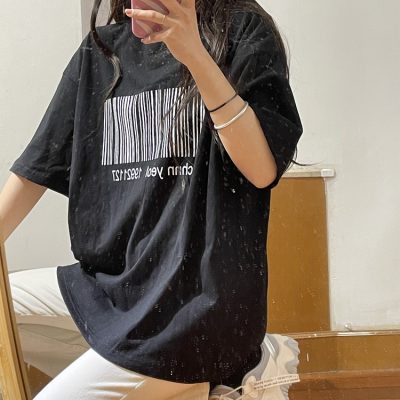Two color Korean barcode T-shirt short sleeve loose and versatile basic summer women