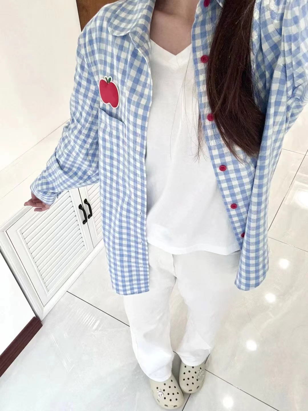 (original quality of pure cotton) blue plaid long-sleeved shirt for women spring and summer new style