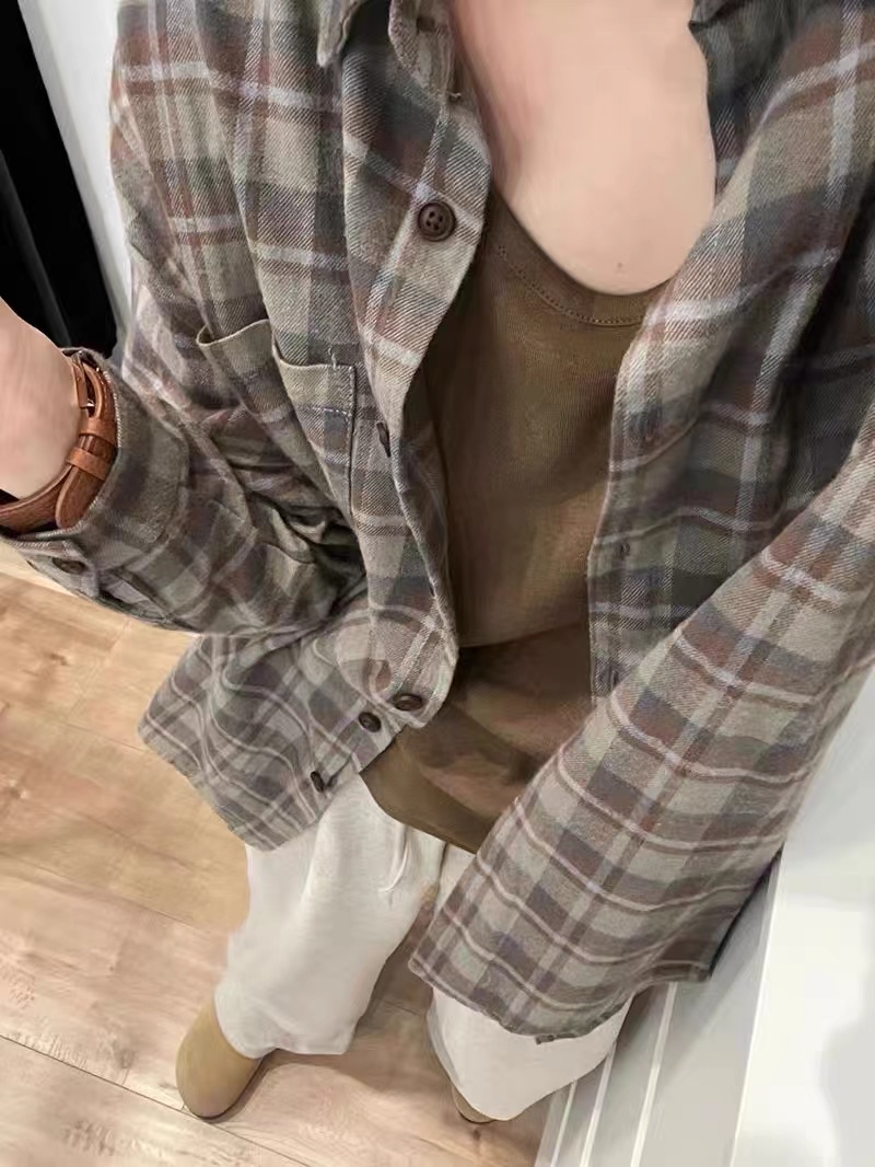 (Original Quality) Plaid Shirt Women's Long Sleeve Retro Design