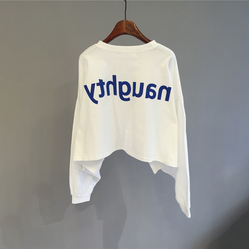 Loose and irregular short women's sweater solid color printed letters simple women's top