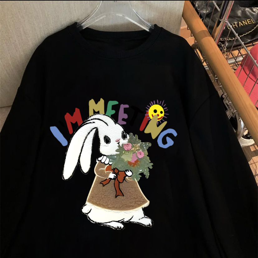 Exclusively for Tmall [Chinese Cotton Composite Silver Fox Velvet] Autumn and Winter Rabbit Print High Quality Round Neck Sweatshirt