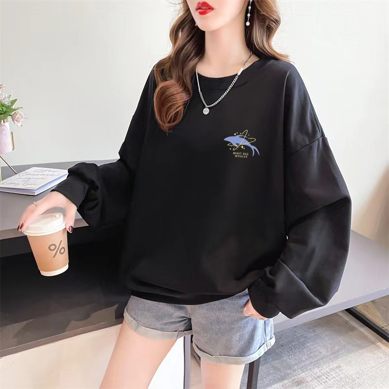 Official photo exclusively for Tmall [Chinese Cotton Composite Silver Fox Velvet] Autumn and Winter Creative Printed Round Neck Sweatshirt