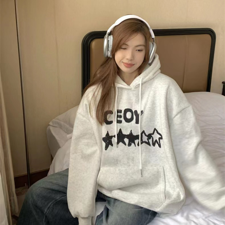 Exclusively for Tmall [Chinese cotton composite silver fox velvet] autumn and winter letter star printed loose sweatshirt