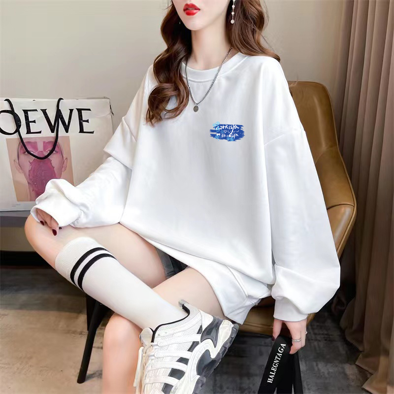 Exclusively for Tmall [Chinese Cotton Composite Silver Fox Velvet] Autumn and Winter Creative Letter Printed Round Neck Sweatshirt