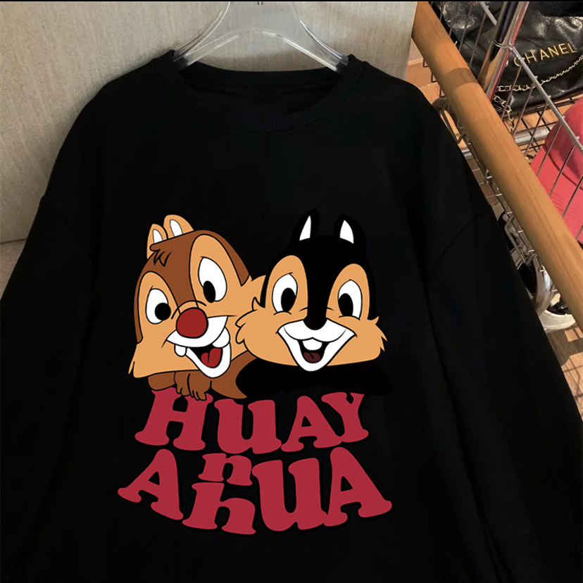 Exclusively for Tmall [Hua Mian Composite Silver Fox Velvet] Autumn and Winter New Cartoon Printed Round Neck Sweatshirt