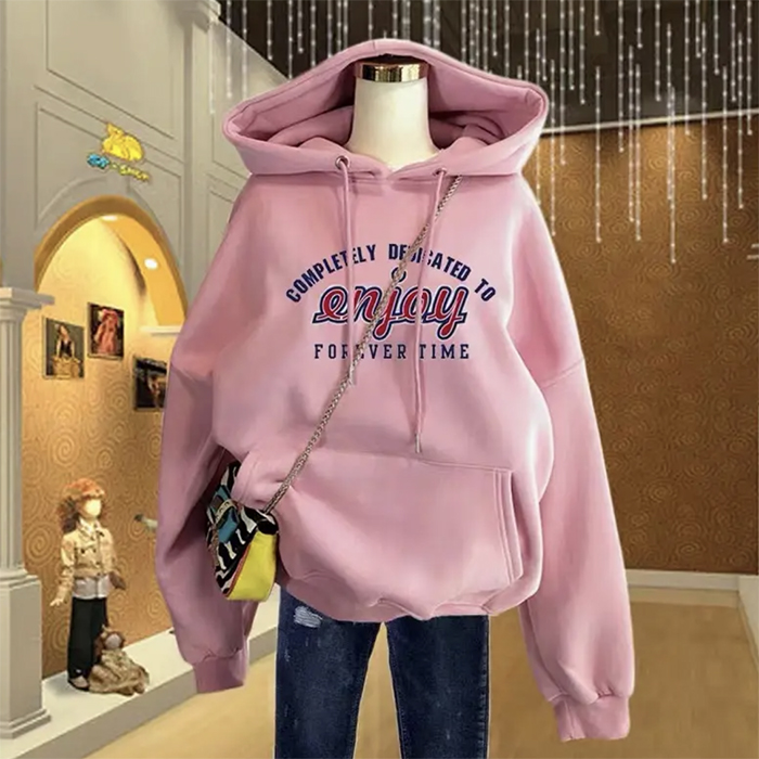 Exclusively for Tmall [Chinese Cotton Composite Silver Fox Velvet] Autumn and Winter Personalized Letter Printed Hooded Sweatshirt