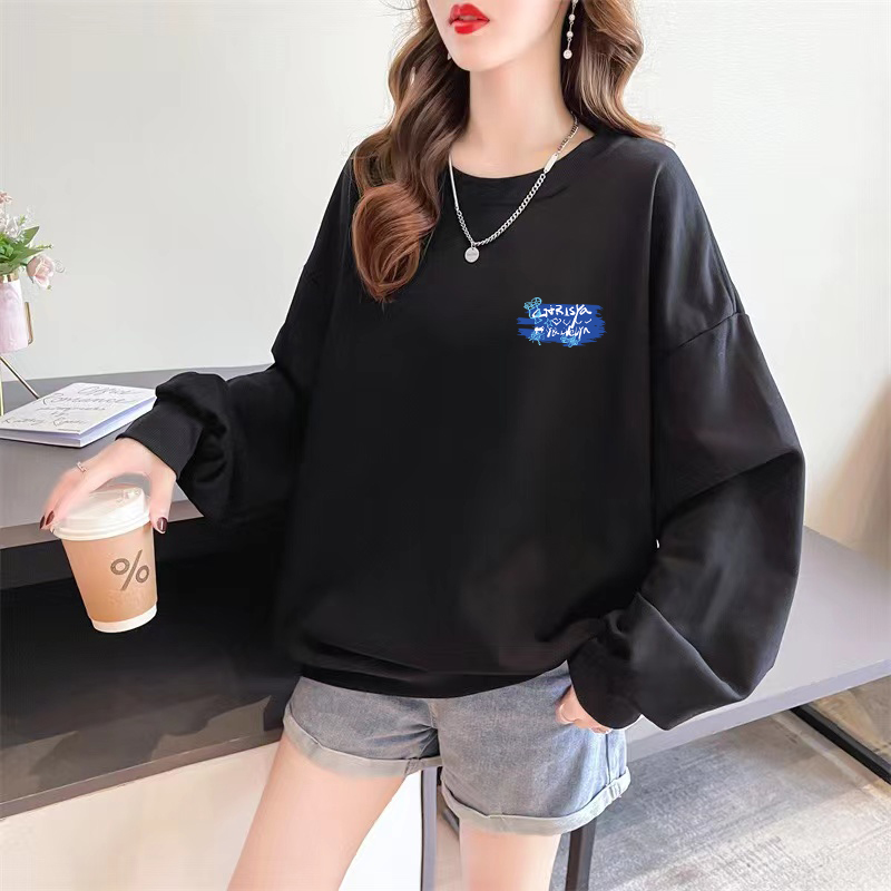 Exclusively for Tmall [Chinese Cotton Composite Silver Fox Velvet] Autumn and Winter Creative Letter Printed Round Neck Sweatshirt