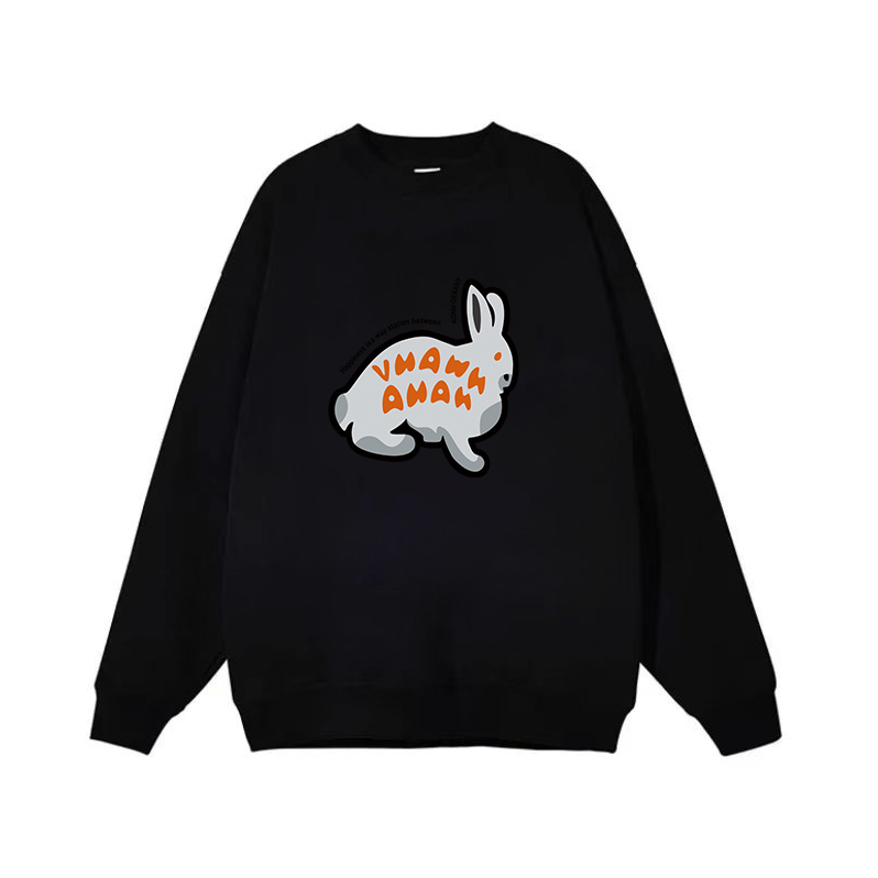 Exclusively for Tmall [Chinese Cotton Composite Silver Fox Velvet] Autumn and Winter New Year Rabbit Print Round Neck Sweatshirt