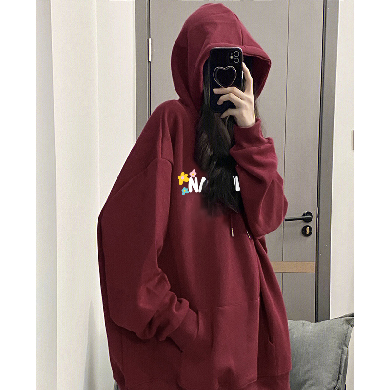 Official photo exclusively for Tmall [Chinese cotton composite silver fox velvet] autumn and winter small flower letter hooded sweatshirt