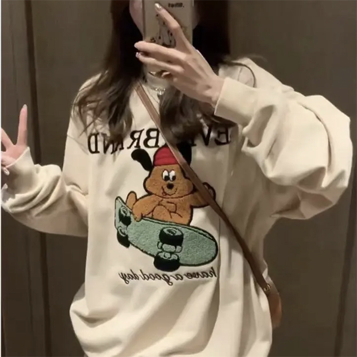 Official picture exclusively for Tmall [Hua Mian Composite Silver Fox Velvet] New Cartoon Printed Round Neck Sweatshirt Trendy