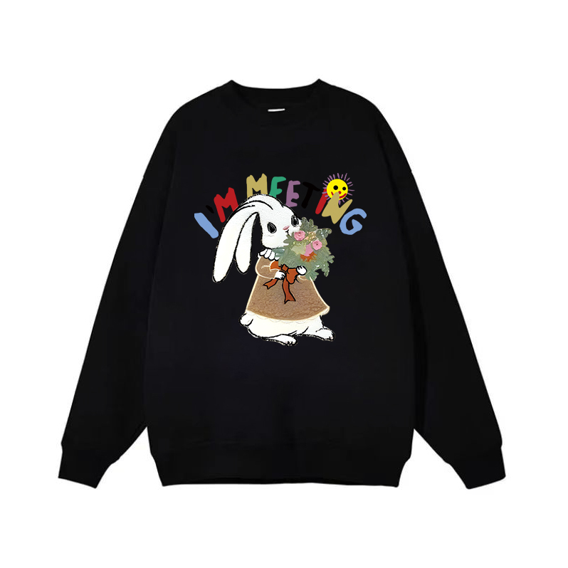 Exclusively for Tmall [Chinese Cotton Composite Silver Fox Velvet] Autumn and Winter Rabbit Print High Quality Round Neck Sweatshirt