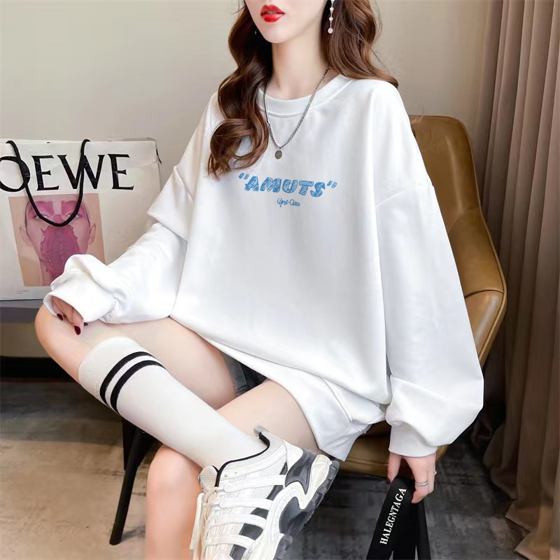 Exclusively for Tmall [Chinese Cotton Composite Silver Fox Velvet] Autumn and Winter Letter Printed Round Neck Sweatshirt