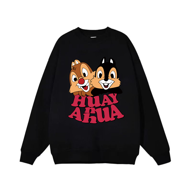 Exclusively for Tmall [Hua Mian Composite Silver Fox Velvet] Autumn and Winter New Cartoon Printed Round Neck Sweatshirt