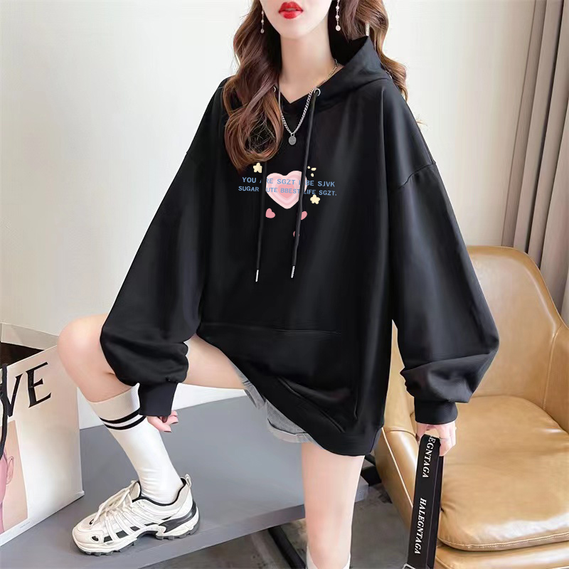 Official photo exclusively for Tmall [Chinese cotton composite silver fox velvet] autumn and winter creative love printed sweatshirt