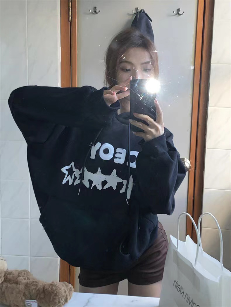 Exclusively for Tmall [Chinese cotton composite silver fox velvet] autumn and winter letter star printed loose sweatshirt