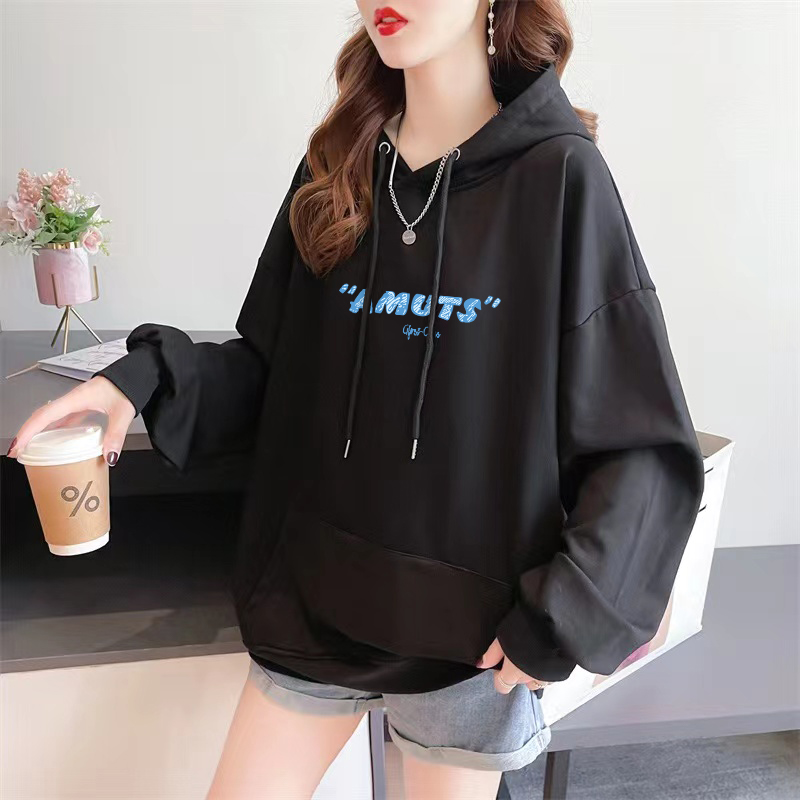 Exclusively for Tmall [Chinese Cotton Composite Silver Fox Velvet] Autumn and Winter Letter Printed Round Neck Sweatshirt