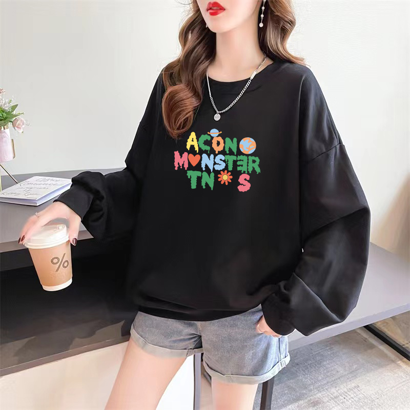 Official photo exclusively for Tmall [Chinese cotton composite silver fox velvet] autumn and winter personalized letter round neck sweatshirt