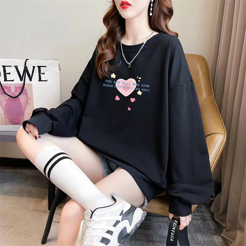 Official photo exclusively for Tmall [Chinese cotton composite silver fox velvet] autumn and winter creative love printed sweatshirt