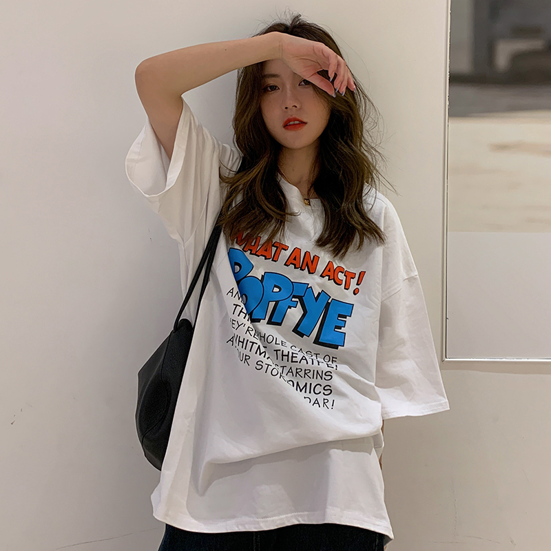American retro top ins fashion short sleeve letter printed gray T-shirt women's spring and summer couple clothes niche design