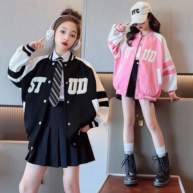 Girls' Autumn Jackets  New Fashionable Korean Jacket Tops Autumn Big Children's Internet Celebrity Street Baseball Uniforms