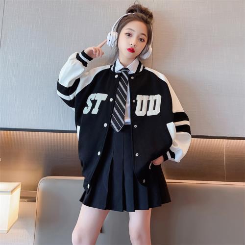 Girls' Autumn Jackets  New Fashionable Korean Jacket Tops Autumn Big Children's Internet Celebrity Street Baseball Uniforms