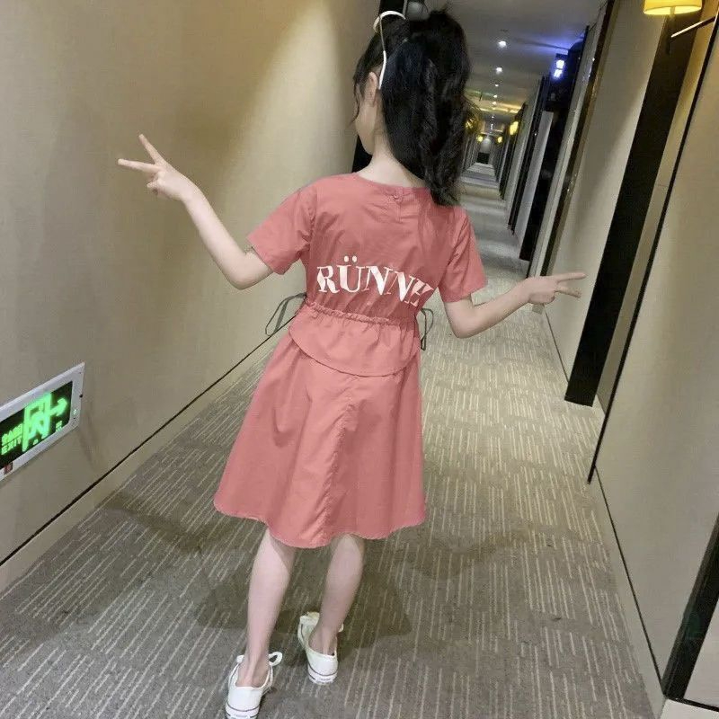 Girls' dress Korean style loose summer mid-length pure cotton skirt fashionable princess dress for older children