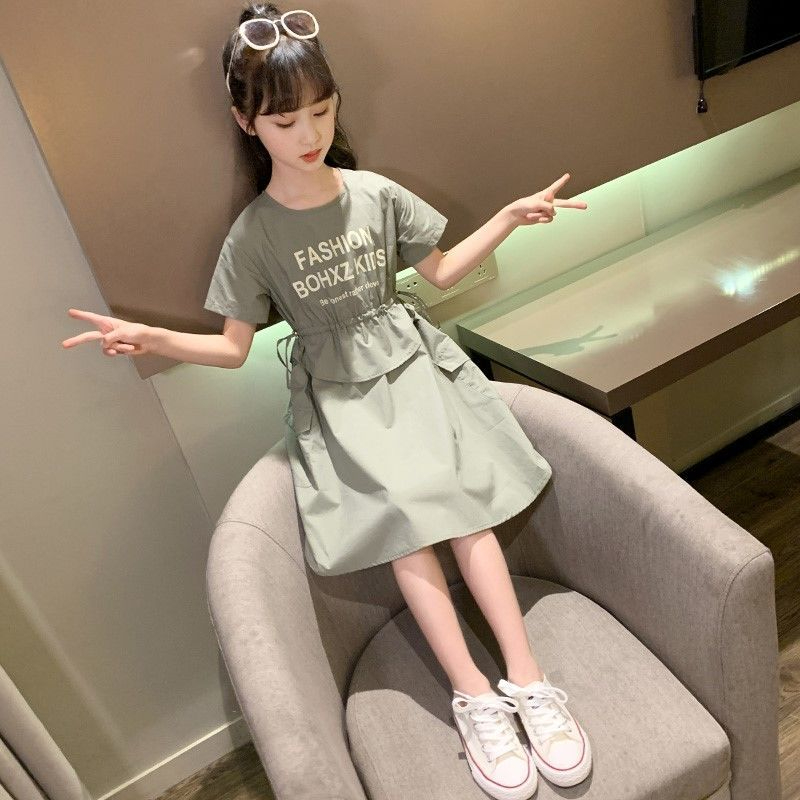 Girls' dress Korean style loose summer mid-length pure cotton skirt fashionable princess dress for older children