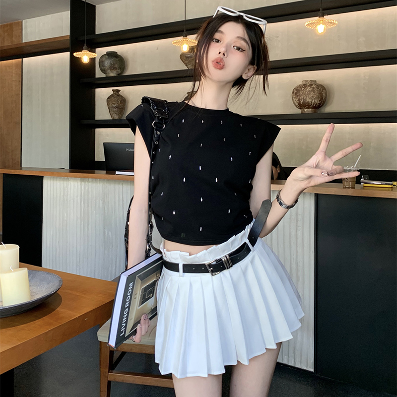 White ballet style skirt for women summer sexy culottes pleated skirt small hot girl high waist A-line skirt