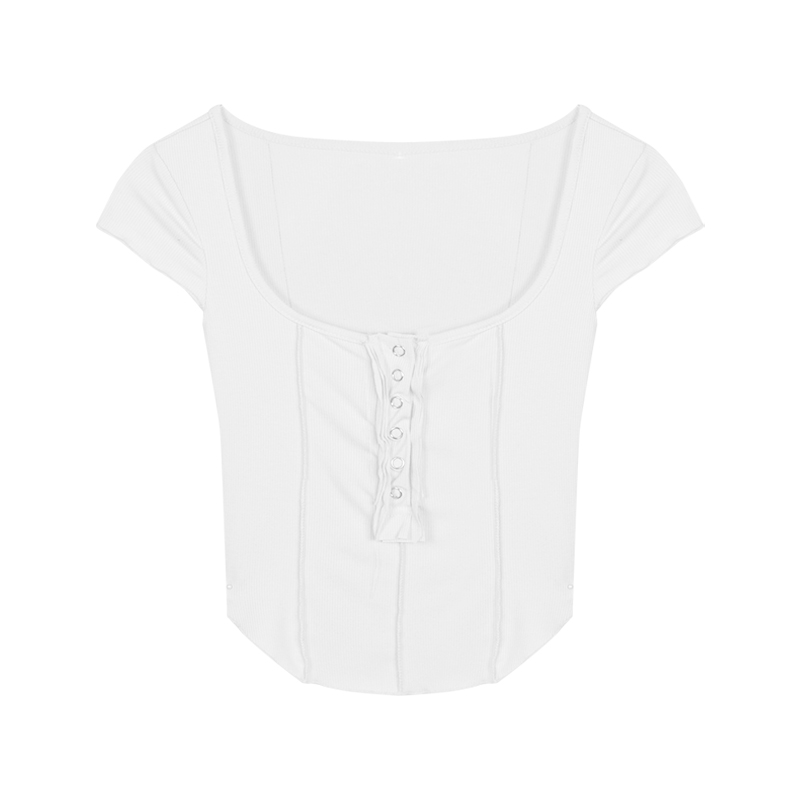 Pure lust style design square collar T-shirt for women in spring and summer, slim and versatile short-sleeved shirt, collarbone top