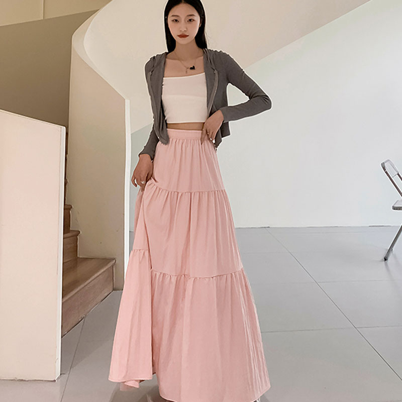 [Tmall Quality] [Full Elastic Waist] Pink French Cake Skirt Women's Summer New Loose Slim Skirt