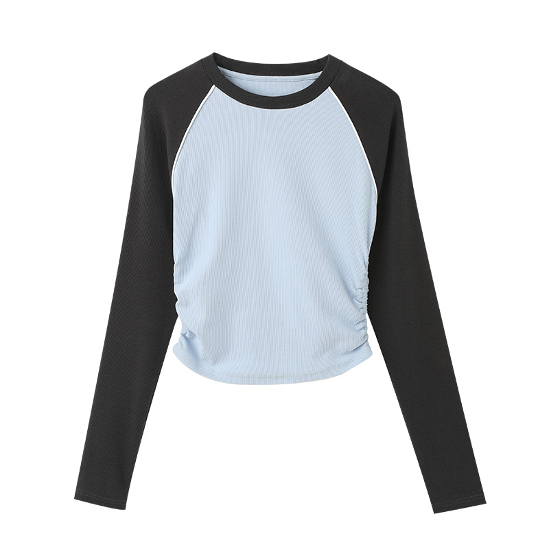 American retro raglan long-sleeved T-shirt for women in autumn, right-shoulder inner layering shirt, slim fit, sweet and spicy tight-fitting top