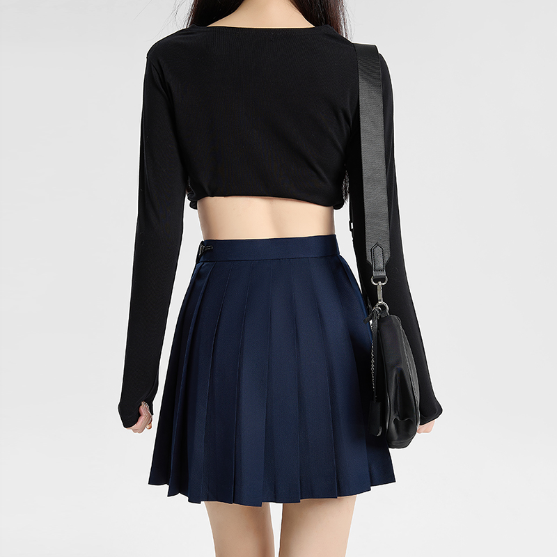 [Good quality] [Premium buckle] Women's half-length pleated skirt, short skirt, a-line basic slimming and versatile solid color uniform jk skirt